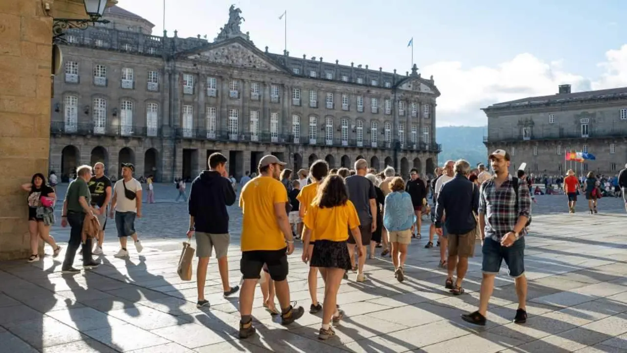 Xente paseando polas r&uacute;as do casco hist&oacute;rico de Santiago. (Foto: Arxina)