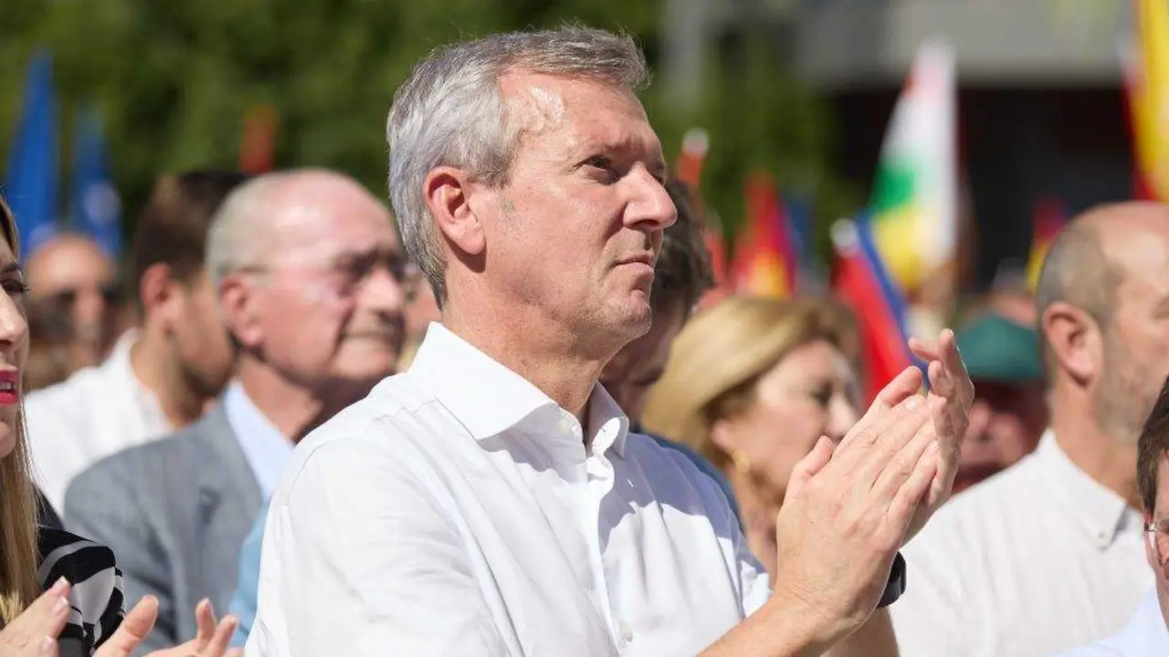 Aplausos de Alfonso Rueda na manifestaci&oacute;n deste pasado domingo en Madrid contra a amnist&iacute;a convocada polo PP. (Foto: Jes&uacute;s Hell&iacute;n / Europa Press)