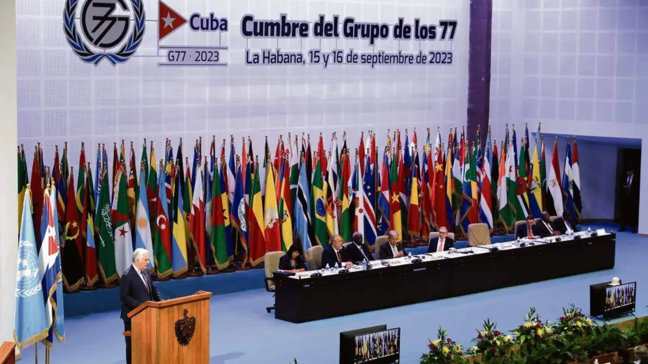 O presidente cubano Miguel D&iacute;az-Canel abriu o cume do G-77 e China dentro das Naci&oacute;ns Unidas. (Foto: Zurimac Campos)