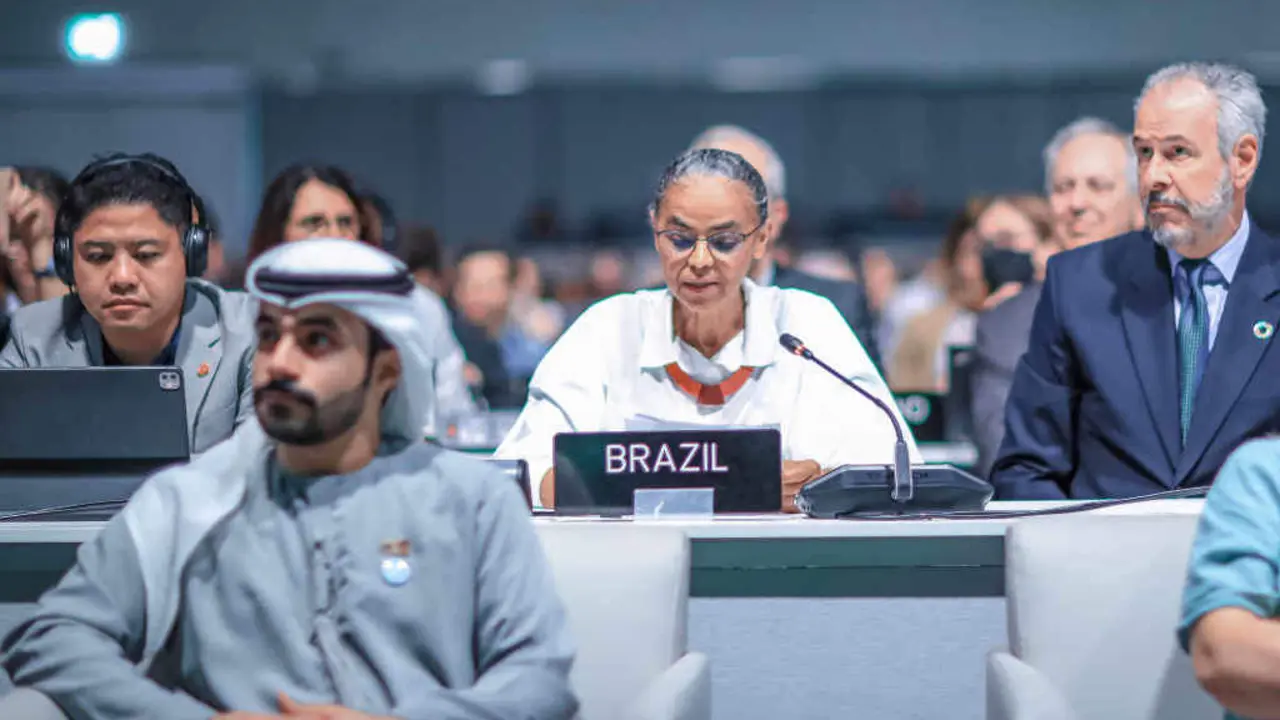 A ministra de Medio Ambiente do Brasil, Marina Silva, onte na COP-28. (Foto: Pal&aacute;cio do Planalto / DPA)