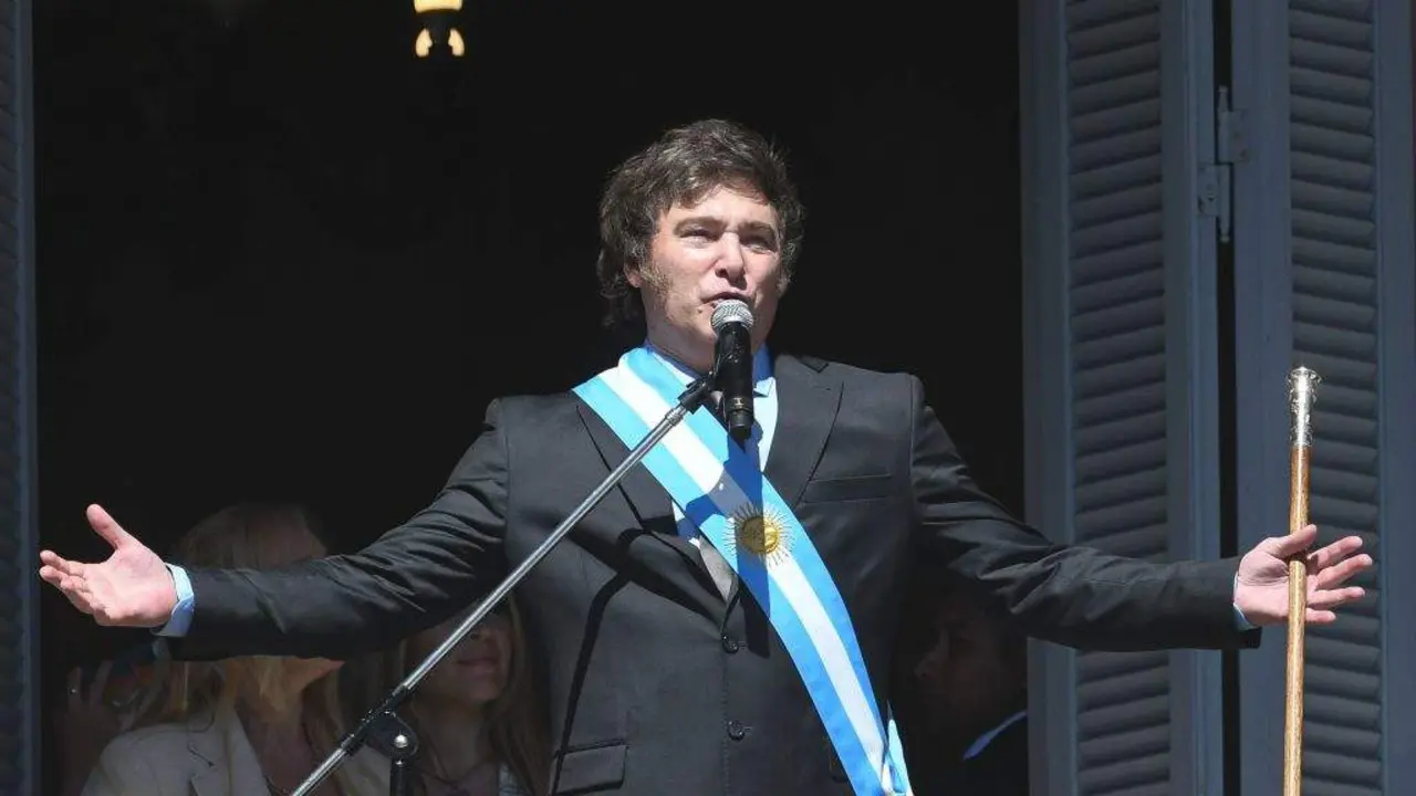 O presidente arxentino, Javier Milei, na toma de posesi&oacute;n. (Foto: Nacho S&aacute;nchez / T&eacute;lam)