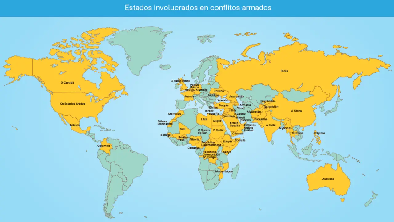 Estados do mundo que participan en conflitos armados activos.