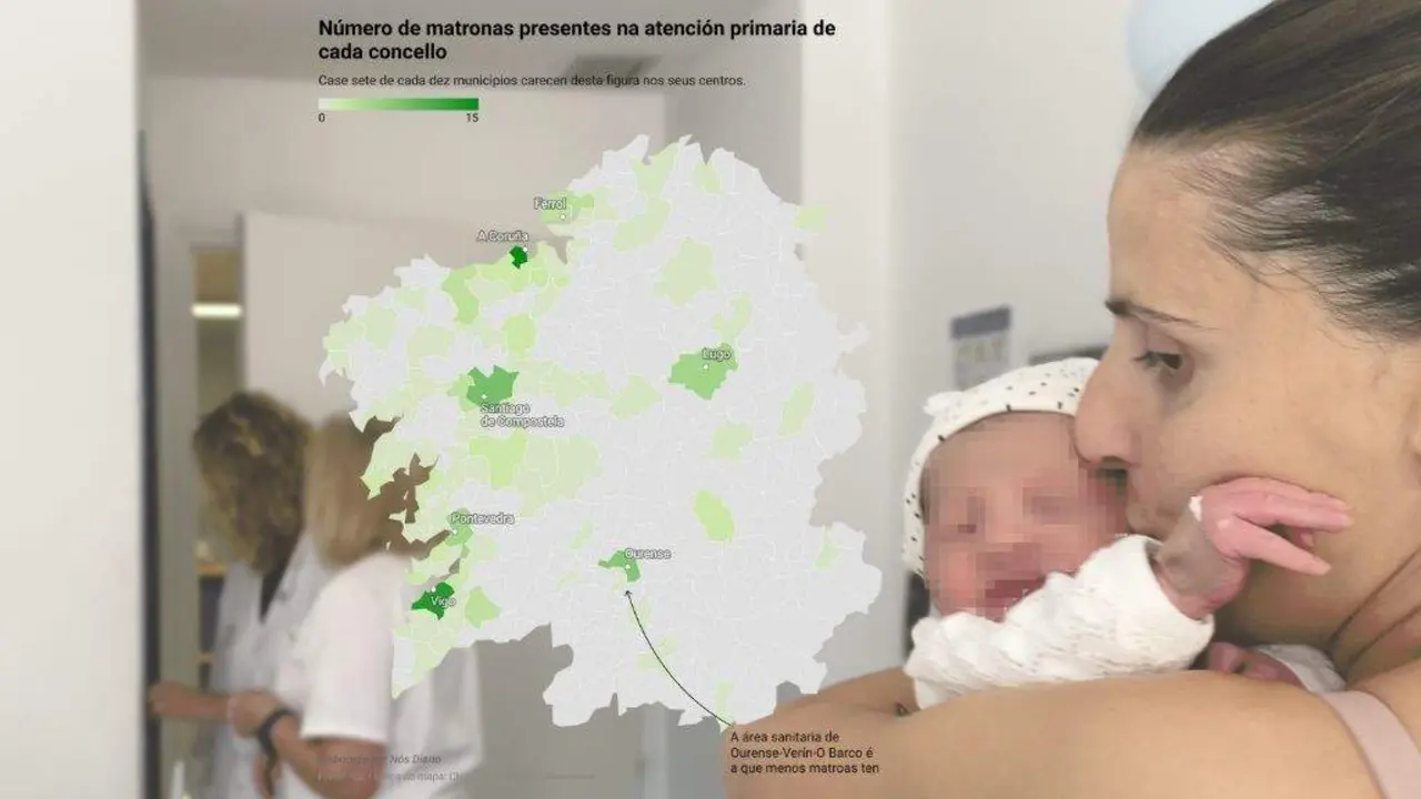 N&uacute;mero de matronas presentes en cada concello no servizo de atenci&oacute;n primaria. (Fonte: IGE)