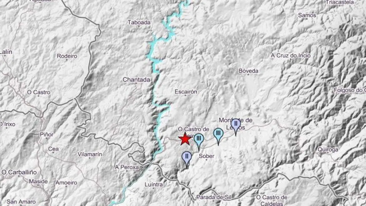 Detalle do epicentro do sismo detectado en Pant&oacute;n (Terra de Lemos). (Foto: INX).