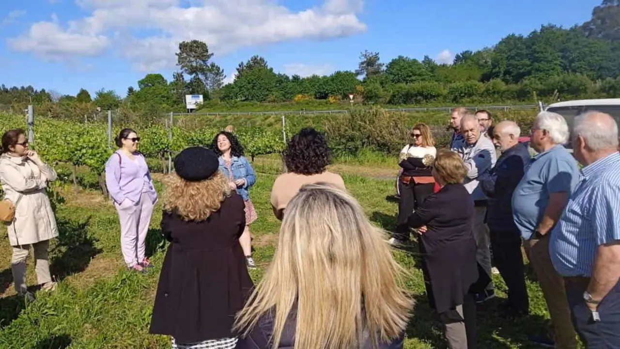 Visita organizada polo CIM de Teo aos vi&ntilde;edos dunha adega local, na parroquia de Oza. (Foto: CIM Teo).