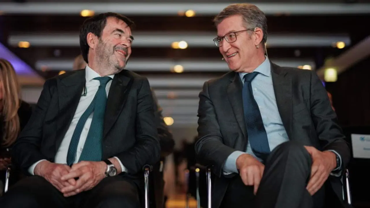 O presidente do Consello Xeral do  Poder Xudicial, Vicente Guilarte, e o presidente do PP, Alberto N&uacute;&ntilde;ez Feixoo. (Foto: Alejandro Mart&iacute;nez V&eacute;lez / Europa Press).