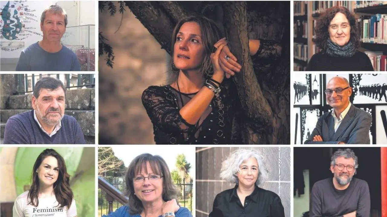 De esquerda a dereita, Rochi N&oacute;voa V&aacute;zquez, Alberto G. Aneiros, Paula Carballeira, Bieito Iglesias, Ant&iacute;a Y&aacute;&ntilde;ez,Francisco Xos&eacute; Fern&aacute;ndez Naval, Concha Blanco, Elena Gallego 
Abad e Leandro Lamas. (Foto: N&oacute;s Diario)