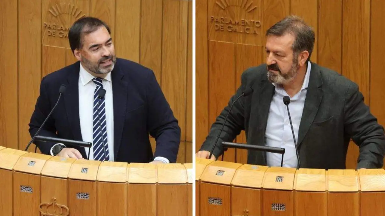 Alberto Pazos Cou&ntilde;ago e Lu&iacute;s Bar&aacute;, esta terza feira, no Parlamento galego. (Foto: Parlamento da Galiza)