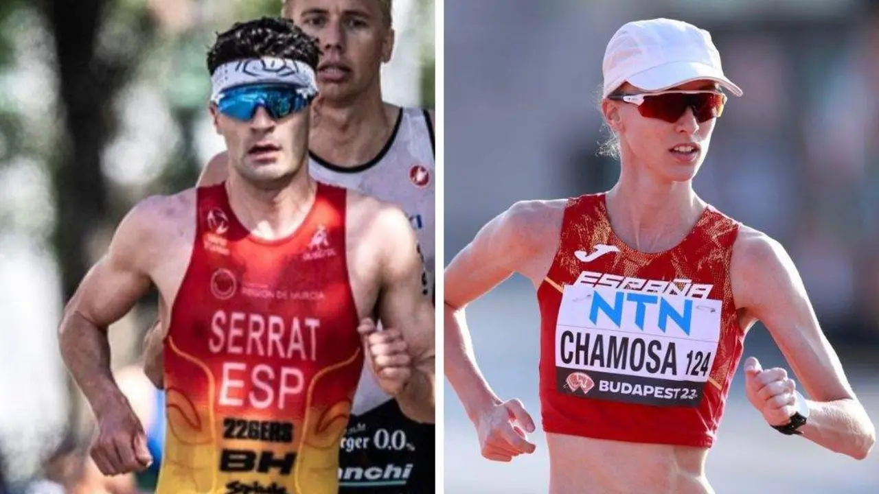 O triatleta Antonio Serrat e a marchadora Ant&iacute;a Chamosa. (Fotos: Europa Press)