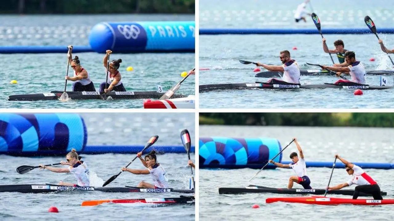 De esquerda a dereita e de arriba a abaixo, Ant&iacute;a J&aacute;come e Mar&iacute;a Corbera; Carlos Ar&eacute;valo e Rodrigo Germade; Carolina Garc&iacute;a  e Sara Ouzande, e Pablo Crespo, esta sexta feira. (Fotos: AFP7 / Europa Press)