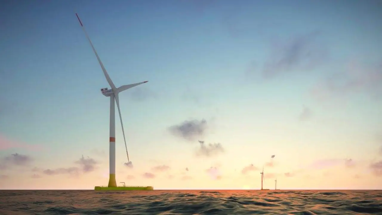 Proxecci&oacute;n do parque e&oacute;lico mari&ntilde;o Eolmed, promovido no Mediterr&aacute;neo por Qair, a empresa que tramita un novo proxecto na Galiza. (Foto: Qair)