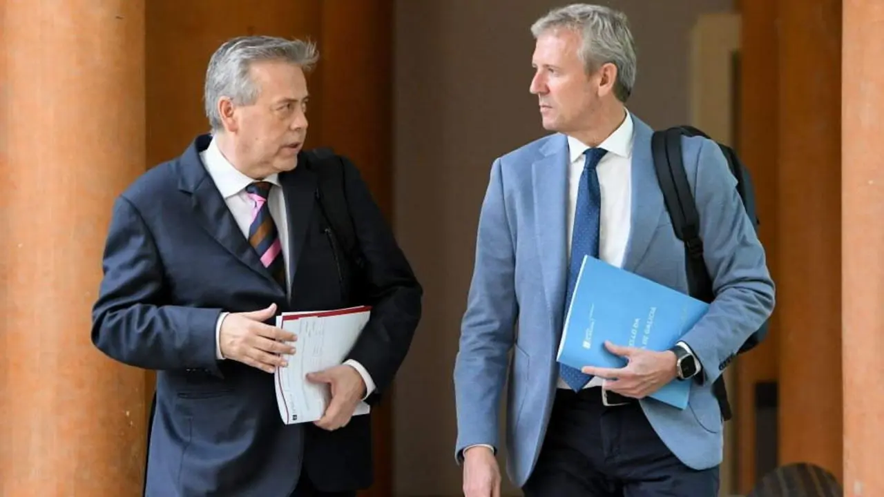 Antonio G&oacute;mez Caama&ntilde;o, conselleiro de Sanidade, e Alfonso Rueda, presidente da Xunta. (Foto: M&oacute;nica Arcay Carro)
