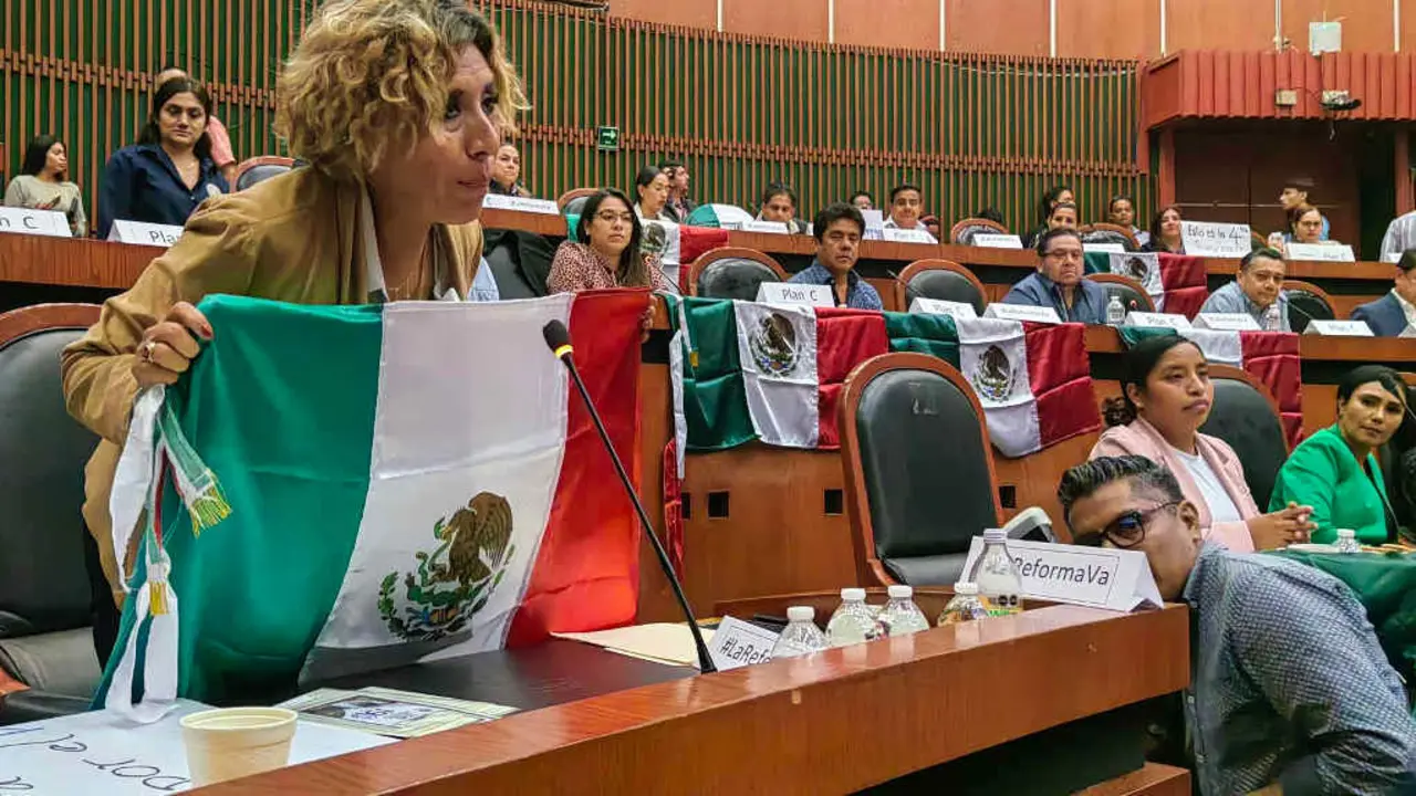 A deputada do Congreso de Guerrero Araceli Ocampo durante a votaci&oacute;n na madrugada da quinta feira. (Foto: Araceli Ocampo)