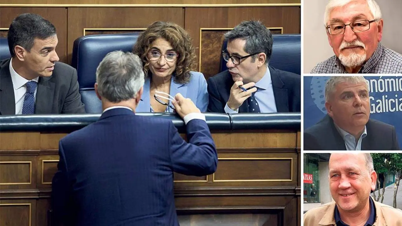 &Aacute; esquerda, o presidente do Goberno espa&ntilde;ol, Pedro S&aacute;nchez; a ministra de Facenda, Mar&iacute;a Jes&uacute;s Montero, e o de Presidencia, F&eacute;lix Bola&ntilde;os, o pasado 9 de outubro. &Aacute; dereita, Xos&eacute; D&iacute;az, Santiago Lago e Xaqu&iacute;n Fern&aacute;ndez Leiceaga. (Foto: Ricardo Rubio / Europa Press - Pedro Davila / Europa Press - Paula Justo / Europa Press - Laiovento)