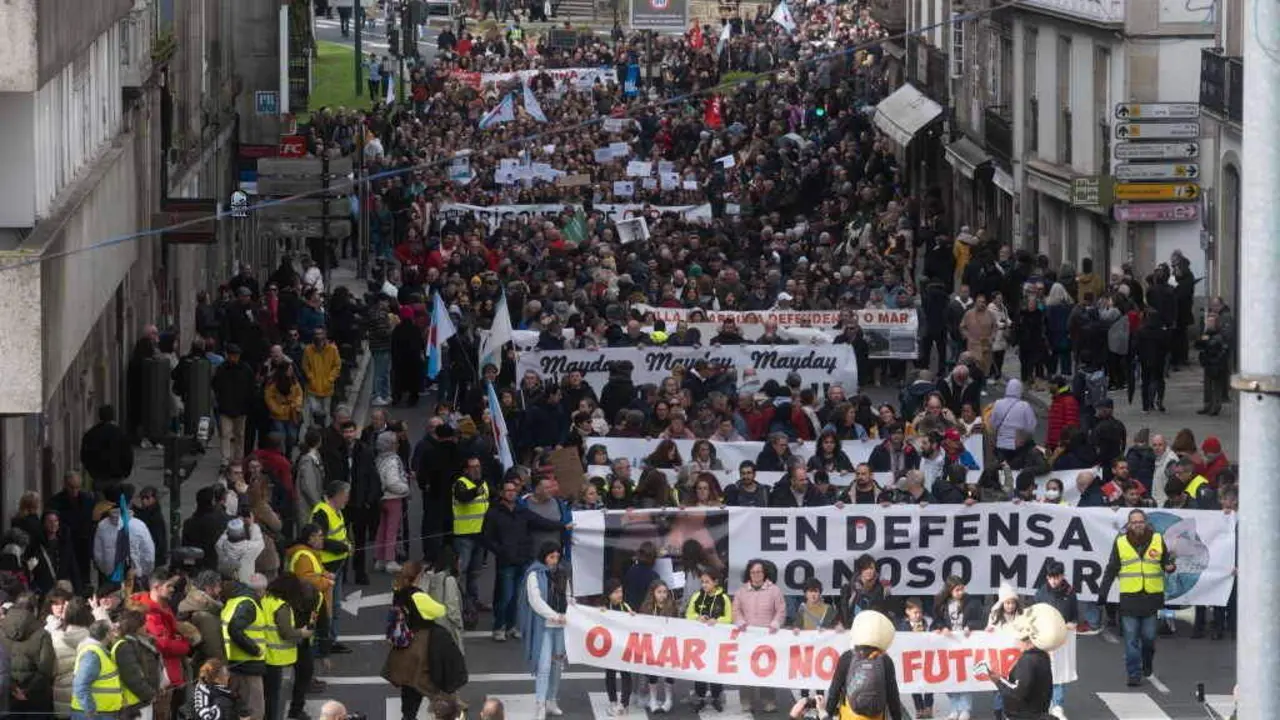 Manifestaci&oacute;n en defensa do mar o pasado mes de xaneiro en Compostela. (Foto: Arxina)