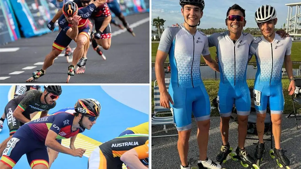 &Aacute; esquerda, Chevi Guzm&aacute;n e Manu Taibo. &Aacute; dereita, Carlos Arturo, Julio Mirena e Manu Taibo o pasado mes de outubro en Sarasota.