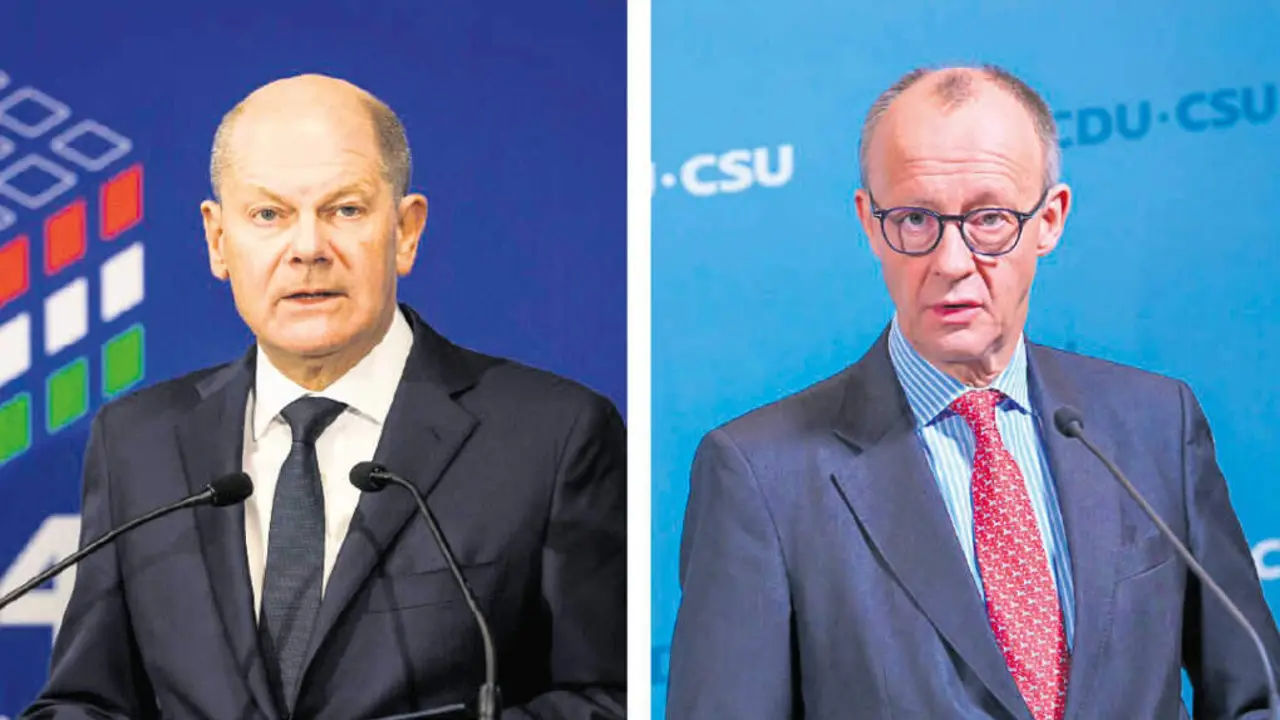 O chanceler e candidato do SPD, Olaf Scholz, e o l&iacute;der e aspirante da conservadora CDU, Friedrich Merz, a pasada semana. (Foto: SPD/CDU)