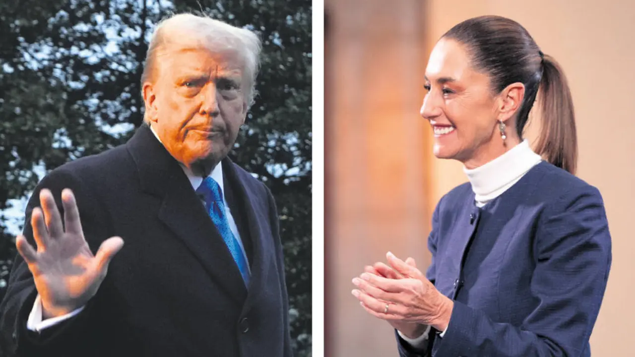 O presidente dos Estados Unidos, Donald Trump, o 31 de xaneiro de 2025, e a mandataria mexicana, Claudia Sheinbaum, o 3 de febreiro de 2025. (Foto: Yuri Gripas - Pool v&iacute;a CNP / Europa Press / Contacto / Presidencia Mexico / DPA v&iacute;a Europa Press)