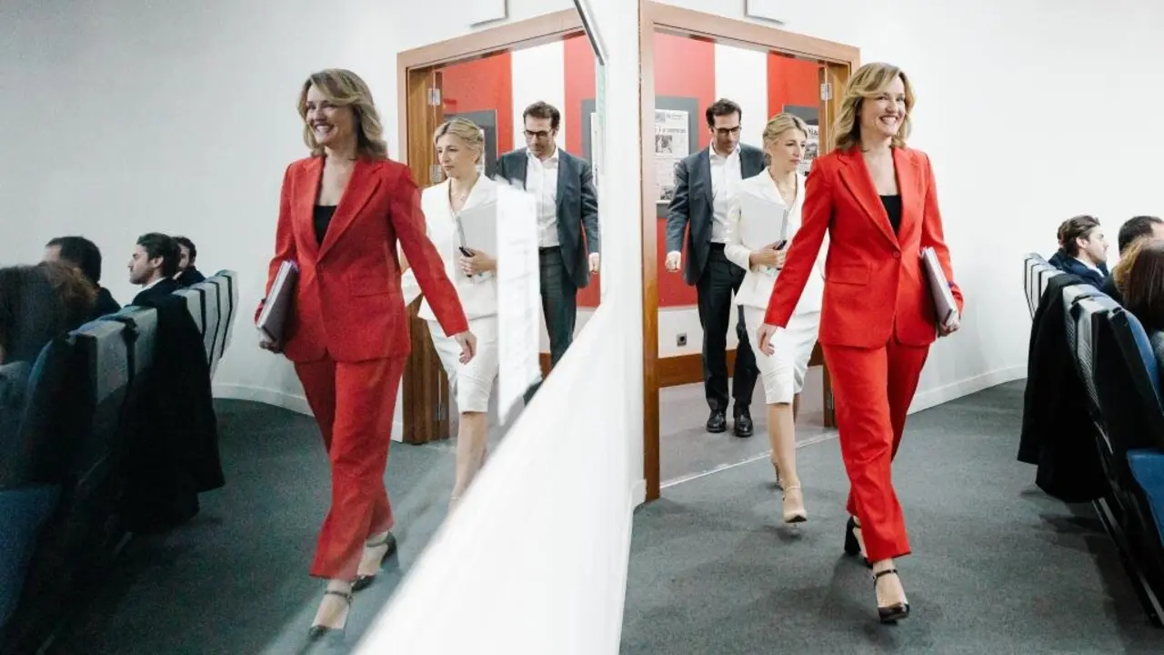 Pilar Alegr&iacute;a, Yolanda D&iacute;az e Carlos Cuerpo. (Foto: Carlos Luj&aacute;n / Europa Press)