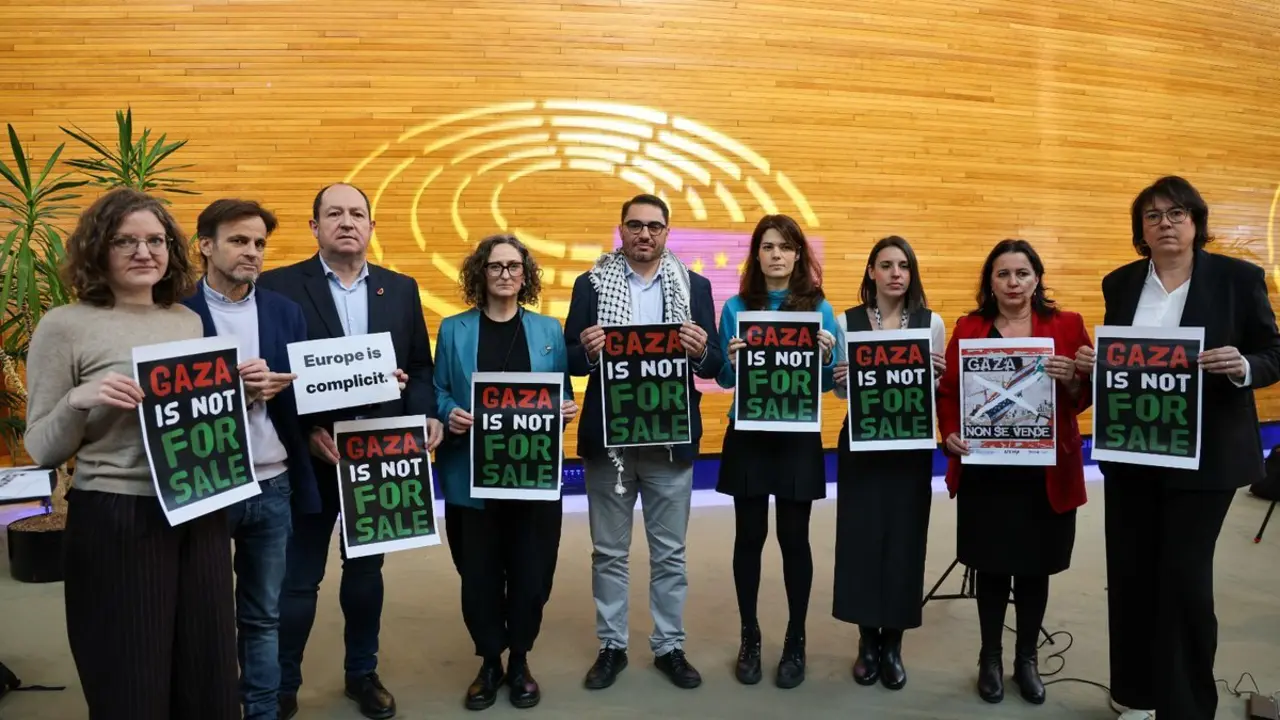 Acci&oacute;n de apoio ao pobo palestino decorrida no Parlamento Europeo. (Foto: AFPS)