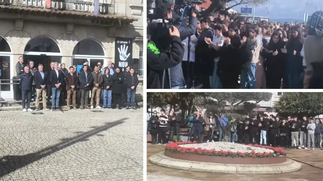 Minuto de silencio que gardaron esta terza feira no Grove as autoridades municipais deste concello e de Sanxenxo e mais un milleiro de persoas. (Foto: Concello de Sanxenxo)