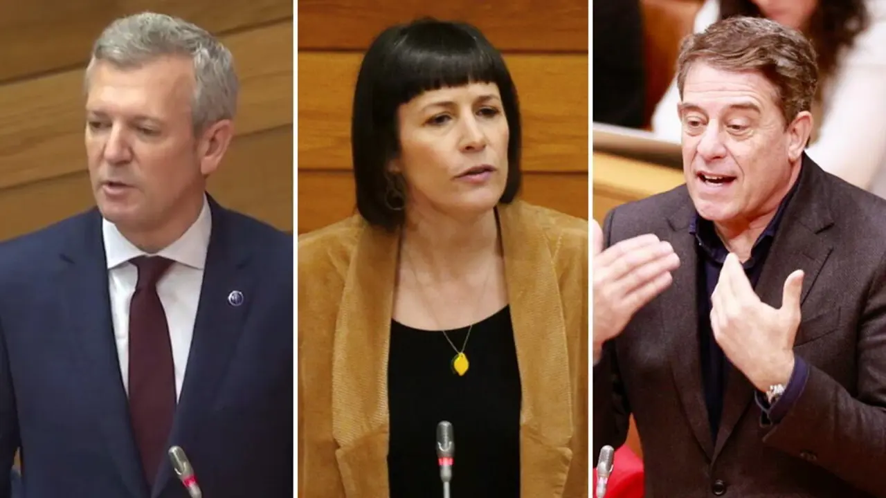 Rueda, Pont&oacute;n e Besteir, o 26 de febreiro no Parlamento da Galiza. (Foto: N&oacute;s Diario)