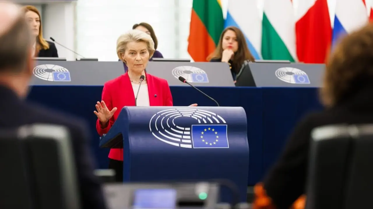 A presidenta da Comisi&oacute;n Europa, Ursula von der Leyen, esta terza feira. (Foto: Philipp von Ditfurth / DPA v&iacute;a Europa Press)