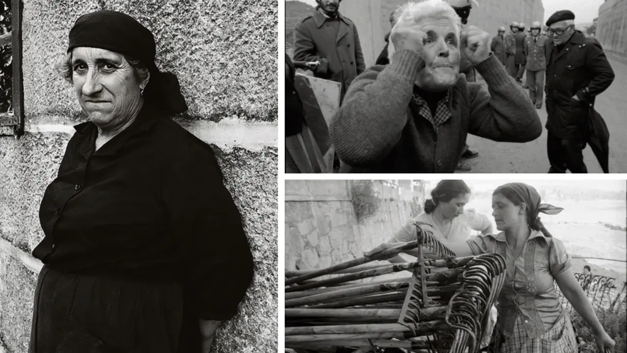 'A meiga do pasteco', Tomeza, Pontevedra, 1977. Arriba, piquetes en Gu&iacute;samo (Bergondo, comarca da Coru&ntilde;a) na construci&oacute;n da AP-9, en 1977. Abaixo, mariscadoras no Saln&eacute;s.