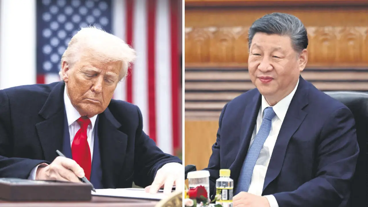 O presidente dos Estados Unidos, Donald Trump, o 2 de abril de 2025, e o seu hom&oacute;logo chin&eacute;s, Xi Jinping, o 28 de marzo de 2025. (Foto: Jim LoScalzo - Pool v&iacute;a CNP / Zuma Press / ContactoPhoto / Johannes Neudecker / DPA v&iacute;a Europa Press)