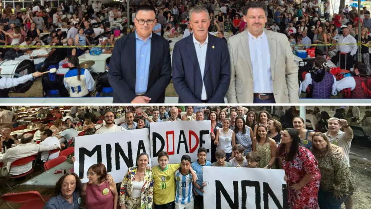 O conselleiro de emprego, Jos&eacute; Gonz&aacute;lez, xunto a Alfonso Mart&iacute;nez e o secretario xeral de Emigraci&oacute;n da Xunta, Antonio Miranda, en M&eacute;xico este primeiro de maio. (Foto: N&oacute;s Diario)