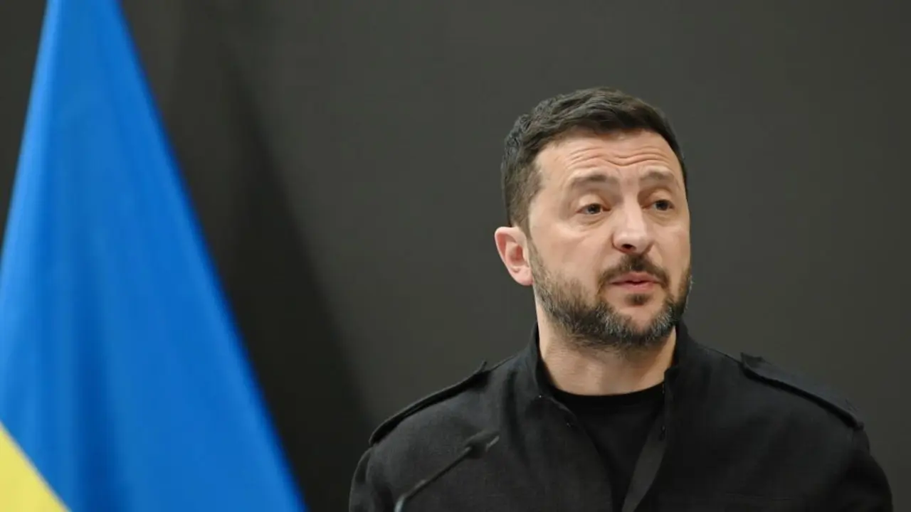 O presidente ucra&iacute;no Volodimir Zelenski este 5 maio en Praga. (Foto: Europa Press / Contacto / Tomas Tkacik)