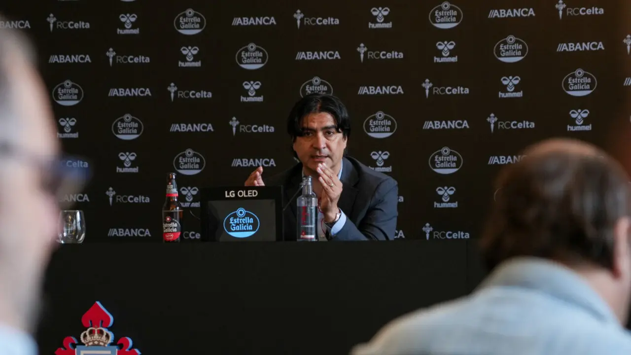 Marco Garc&eacute;s, na sala de prensa do Real Club Celta, o 4 de xu&ntilde;o. (Foto: RC Celta)