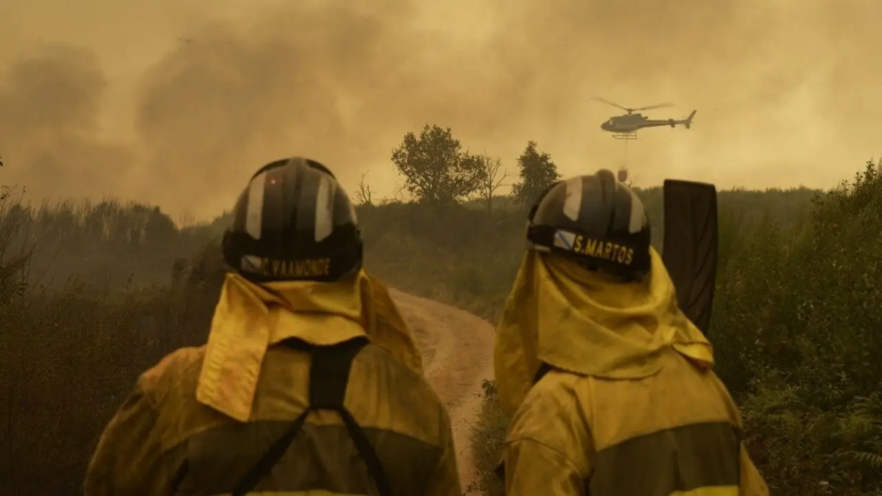 Efectivos de extinci&oacute;n de incendios este 15 de agosto en Cualedro. (Foto: Rosa Veiga / Europa Press)