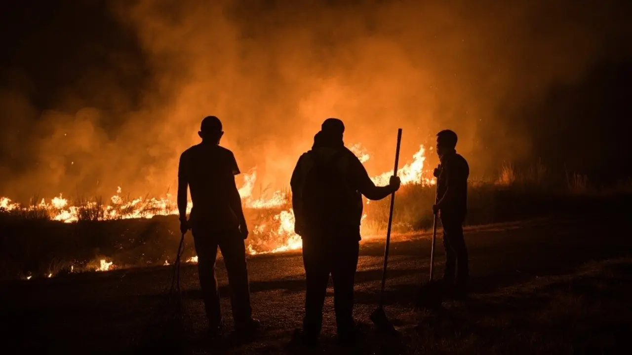 Veci&ntilde;anza de Cualedro (comarca de Ver&iacute;n) o pasado 16 de agosto ante un incendio forestal. (Foto: Elena Fernandez / ZUMA Press Wire / DPA )