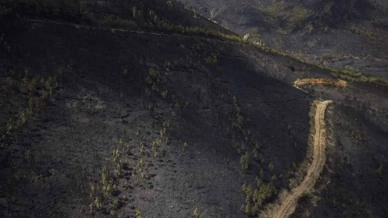 Vista a&eacute;rea, o 20 de agosto, ap&oacute;s o incendio en Laza (comarca de Ver&iacute;n). (Foto: Adri&aacute;n Irago / Europa Press)