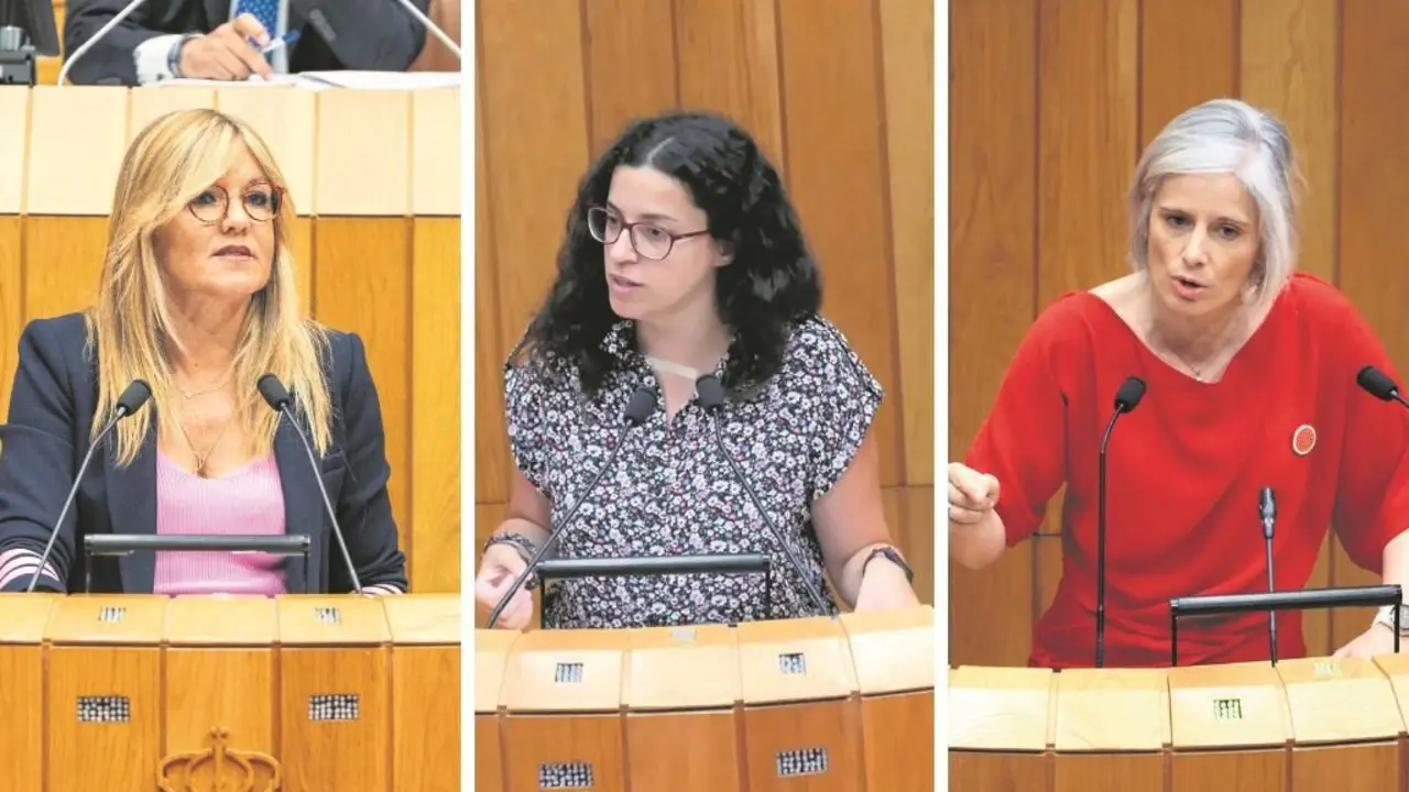 Cristina Sanz (PP), Noa Presas (BNG) e Patricia Igrexas (PSdeG), este 9 de setembro, no Parlamento da Galiza. (Foto: N&oacute;s Diario)