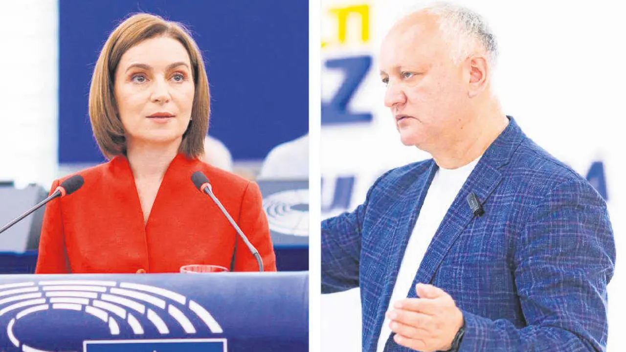 A mandataria moldova Maia Sandu (PAS) o 9 de setembro de 2025, e o ex presidente Igor Dodon (BEP) o 23 de setembro do mesmo ano. (Foto: Presidencia de Moldova / BEP)