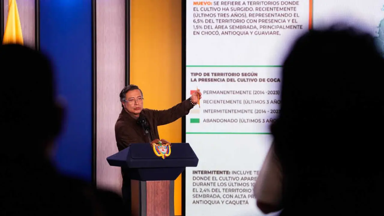 O presidente de Colombia, Gustavo Petro, nunha intervenci&oacute;n o 18 de outubro de 2025. (Foto: Presidencia de Colombia)