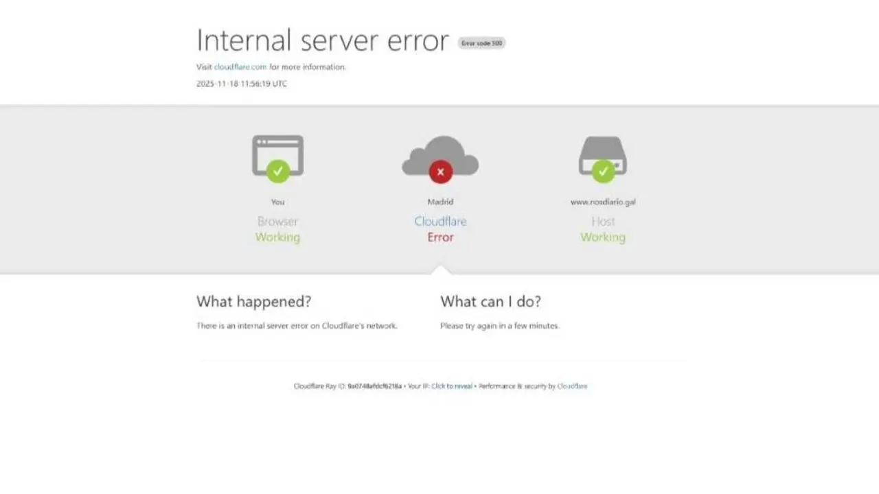 Mensaxe que avisa do erro en Cloudflare. (Foto: N&oacute;s Diario)