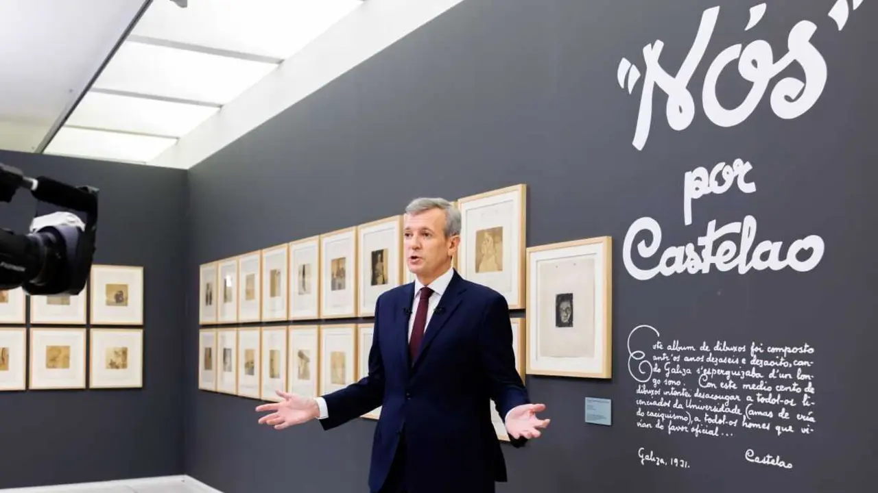 Alfonso Rueda durante a s&uacute;a mensaxe de fin de ano, no Museo de Pontevedra, esta cuarta feira. (Foto: Xunta da Galiza)