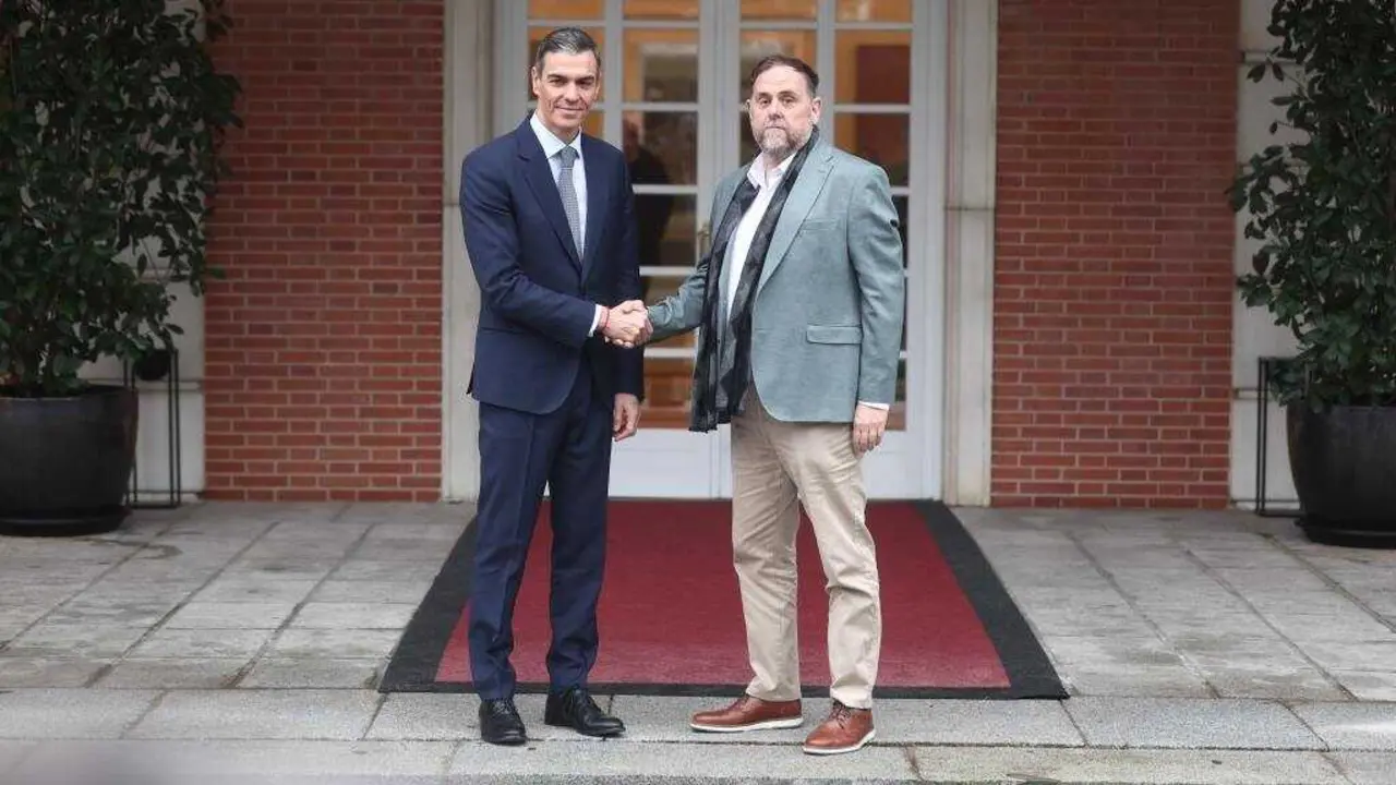 Pedro S&aacute;nchez e Oriol Junqueras, esta quinta feira 8 de xaneiro. (Foto: Eduardo Parra / Europa Press)