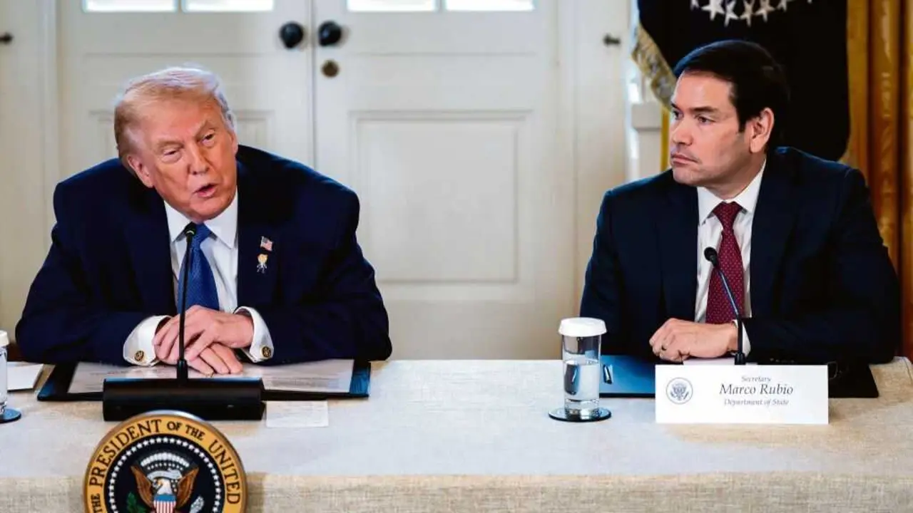 O presidente dos EUA, Donald Trump, e o secretario de Estado dos EUA, Marco Rubio. (Foto: Europa Press / Contacto / Bonnie Cash - Pool via CNP)