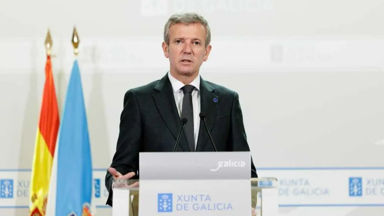O presidente da Xunta da Galiza, Alfonso Rueda, esta segunda feira, ap&oacute;s o Consello da Xunta. (Foto: Xunta da Galiza)