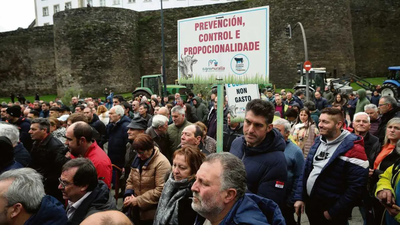 Centos de labregos e labregas mobiliz&aacute;ronse esta segunda feira en Lugo en defensa do sector. (Foto: Carlos Castro / Europa Press)