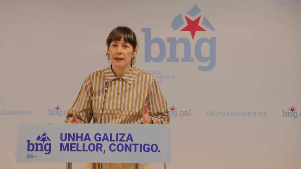 Ana Pont&oacute;n, esta quinta feira, en rolda de prensa desde Compostela. (Foto: Arxina)