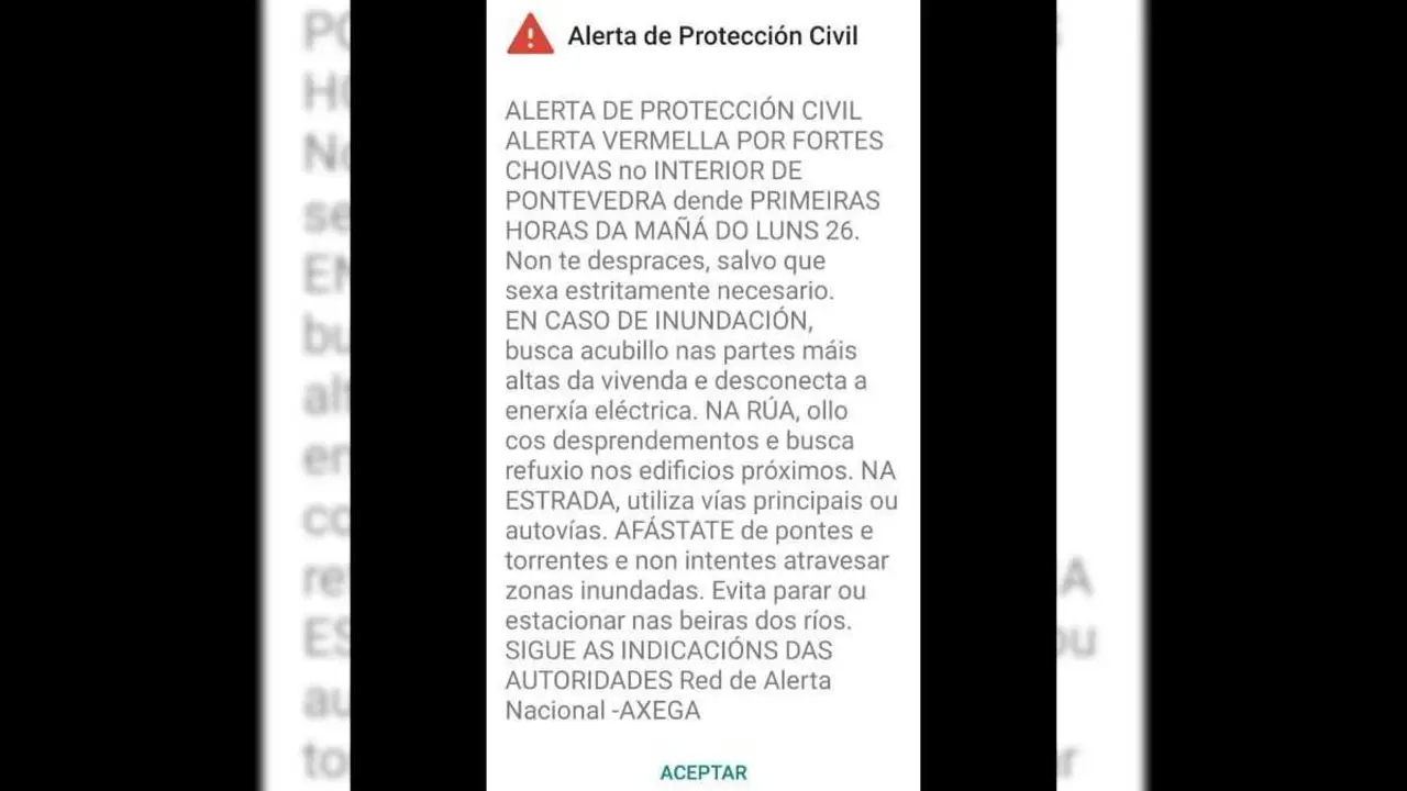 Mensaxe enviada no ES-Alert. (Foto: 112-Galiza)