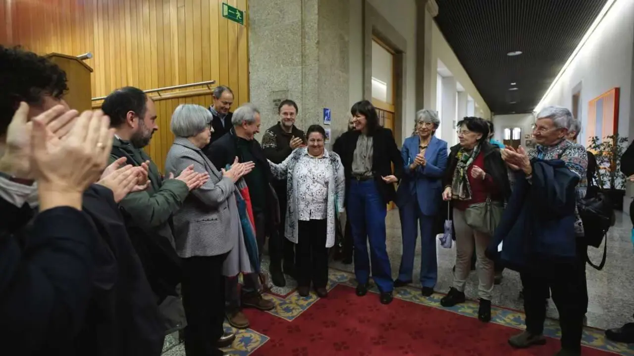 Membros da Comisi&oacute;n Promotora de la ILP para a divulgaci&oacute;n da obra de Castelao, este 10 de febreiro, no Parlamento galego. (Foto: Arxina)