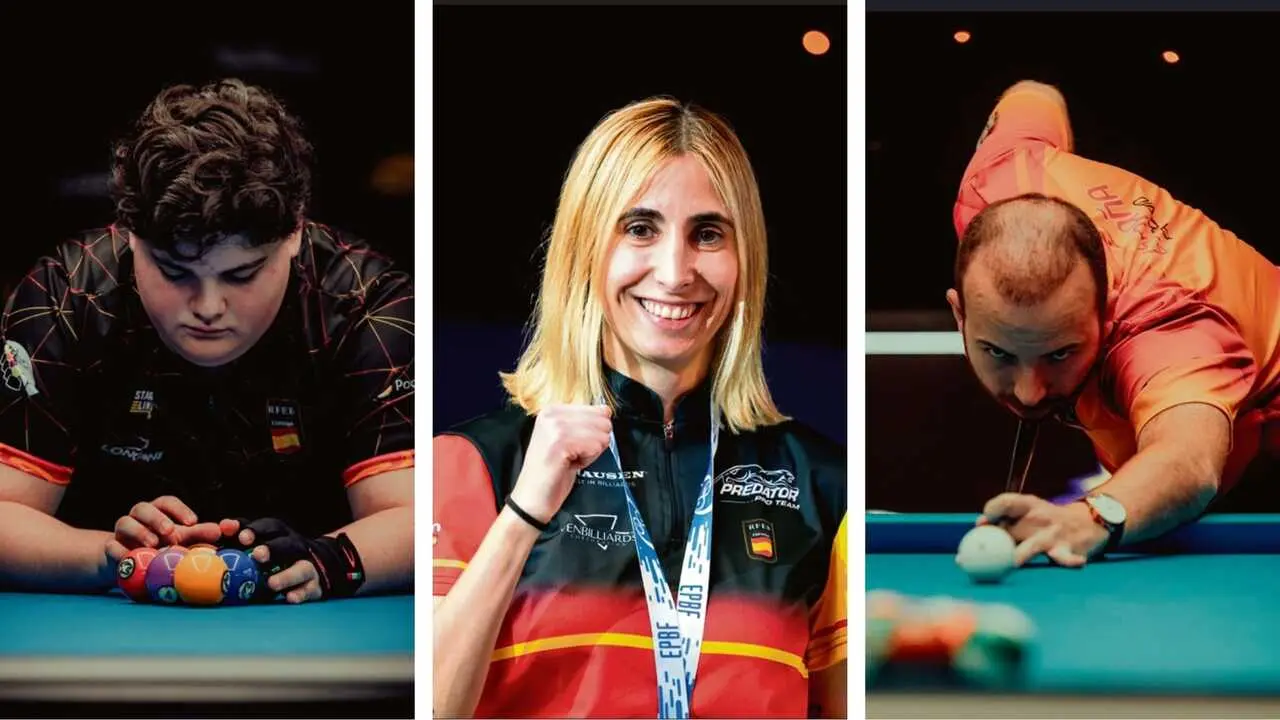 &Aacute;lvaro Lama-Pereira, Mar&iacute;a Teresa Ropero e Juan Carlos Exp&oacute;sito no Campionato de Europa en Turqu&iacute;a. (Foto: EPBF European Pool Championship)