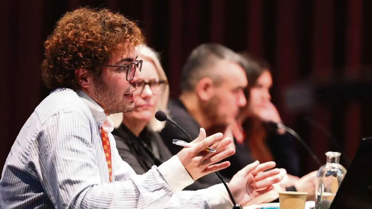 Yuri Carrazoni, Elin Haf Gruffydd Jones, Miquel Agut e Gemma Mallorca, esta terza feira, en Barcelona. (Foto: Plataforma per la Llengua)