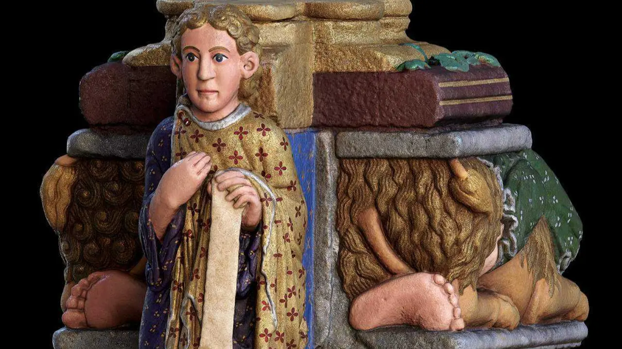 Z&oacute;calo do parteluz do P&oacute;rtico da Gloria coa figura do Mestre Mateo. (Foto: USC)